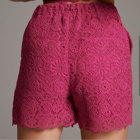 Anthropologie Maeve Solid Eyelet Crochet Top and Shorts Set Size 10 Fuchsia - Picture 5 of 16